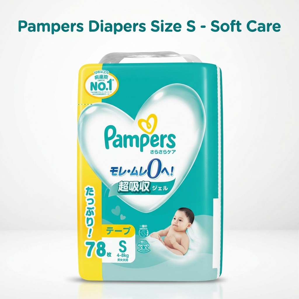 Tã bỉm Pampers size S Soft Care (4-8kg) gói 62/78 miếng mềm mại - Hàng Nhật nội địa