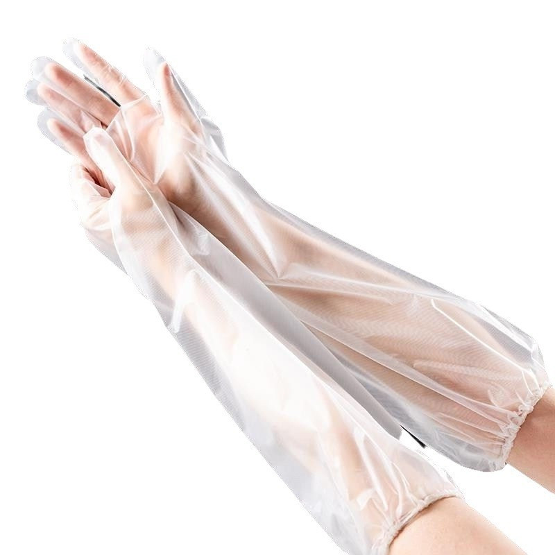 60cm long disposable gloves – CPE/PE, water and oil resistant, protects the entire arm when washing 