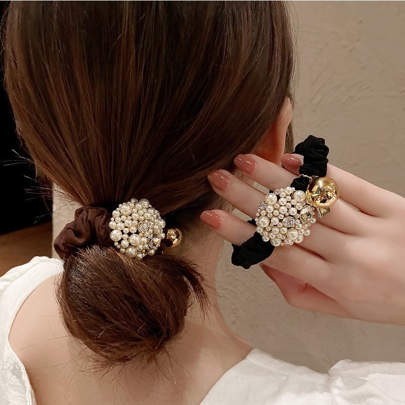 Bộ Dây Buộc Tóc Ngọc Trai Hàn Quốc - Thanh Lịch Bun & Đuôi Ngựa Scrunchie Dành Cho Nữ Ngọc Trai Hàn 