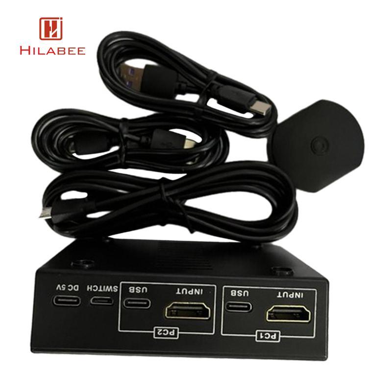 KVM Switch 2 Cổng Hộp USB Switch Selector với 2 USB 2.0 Hub Chia sẻ 2 PC