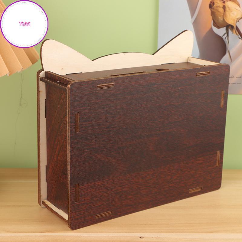 Yiyi Cash Vault Hộp tiết kiệm bằng gỗ Tiết kiệm Hộp đựng tiền Hộp tiết kiệm tiền Hộp đựng tiền xu He