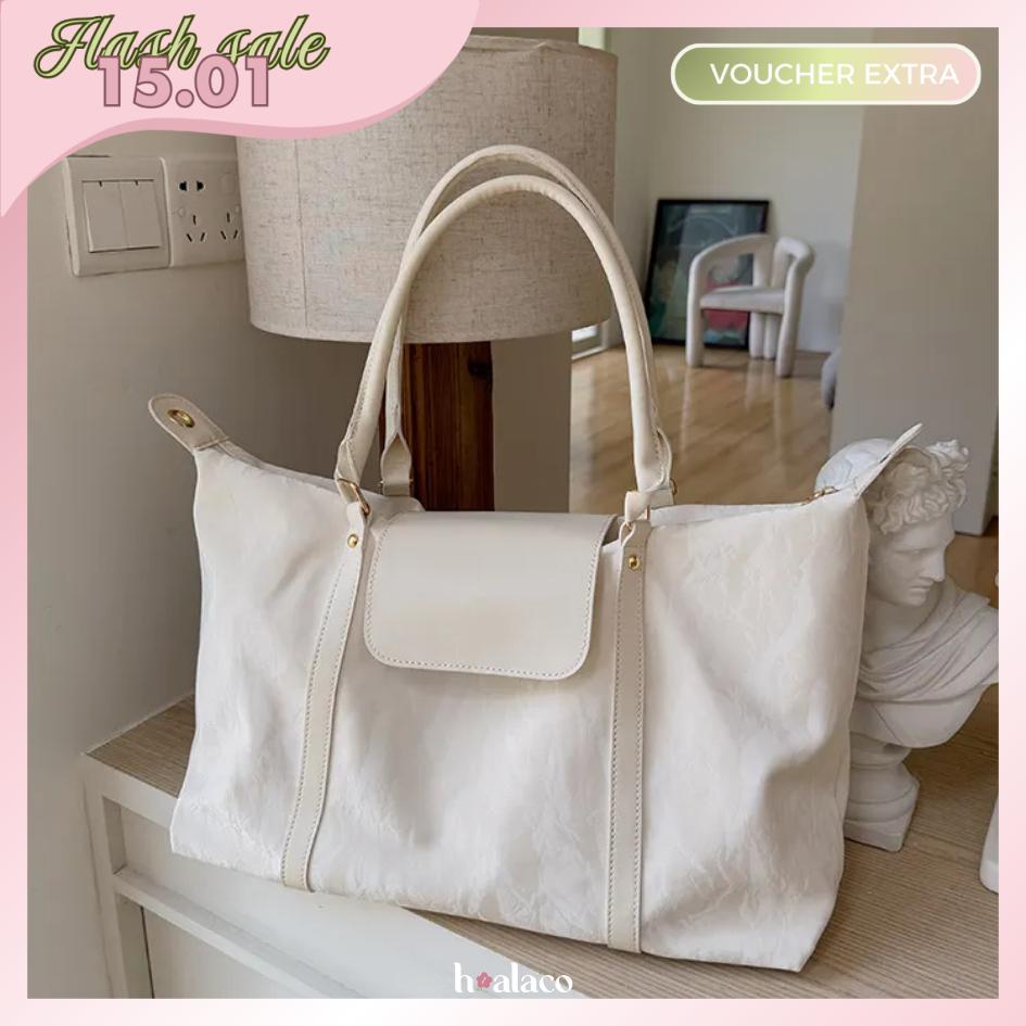 Weekend Muse | Túi tote dung tích lớn chất liệu nhung phối da PU, túi xách nữ du lịch - hoalaco.stud