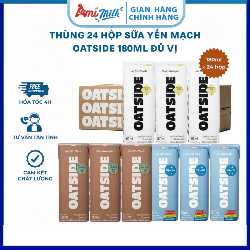 (Thùng 24 hộp) Sữa Yến Mạch OATSIDE 180Ml Đủ Vị - Thơm Ngon Cực Hấp Dẫn