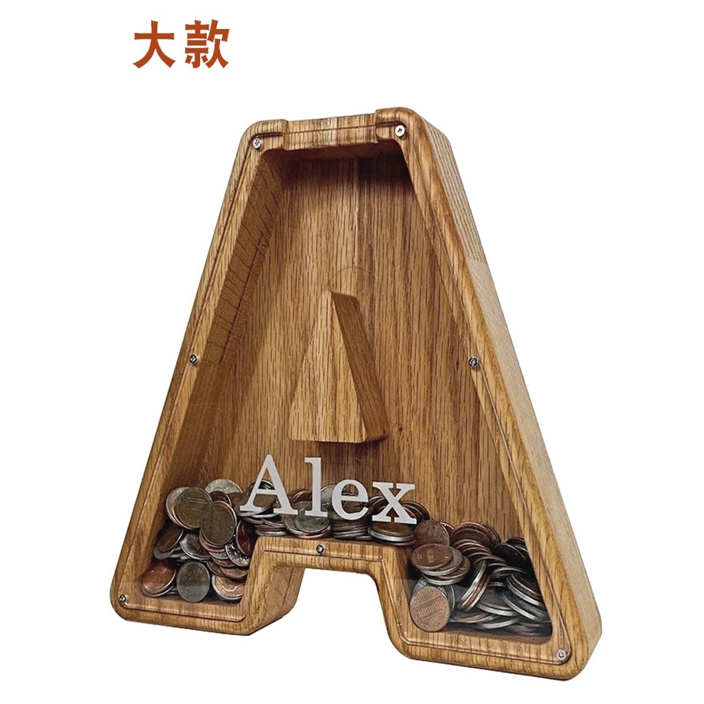 Hàng sẵn có [Ngân hàng heo đất dễ thương] Chữ lớn Piggy Bank Piggy Bank Gỗ nguyên khối trong suốt Pi