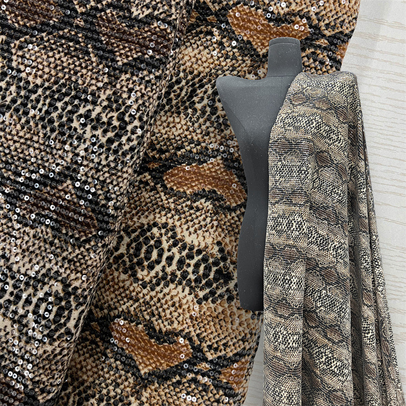 2 Yards Họa Tiết Rắn Sequin Watermark Vải Sequin Thêu Co Giãn Đan Đầm Trang Phục Hiệu Suất Trang Phụ