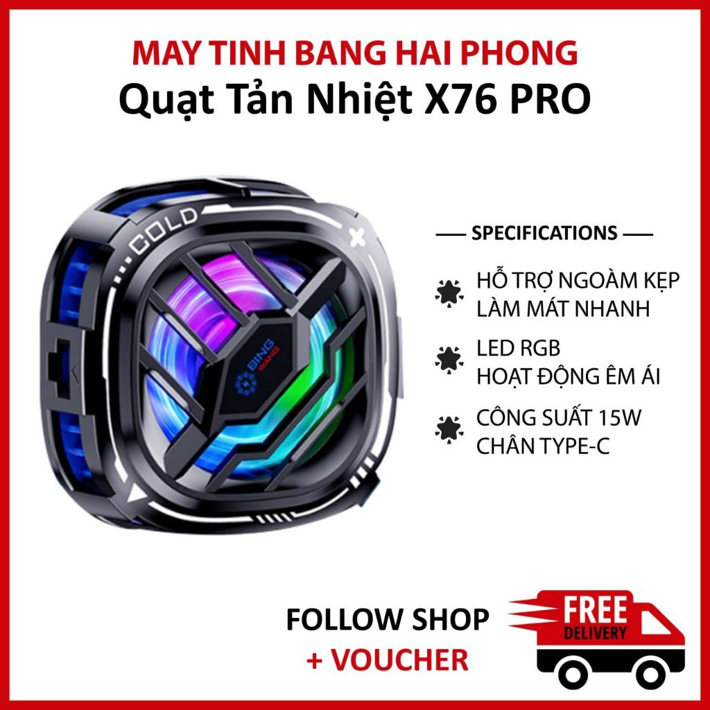 Quạt tản nhiệt sò lạnh X76 Pro hỗ trợ làm mát nhanh thiết kế nhỏ gọn đèn LED RGB gaming