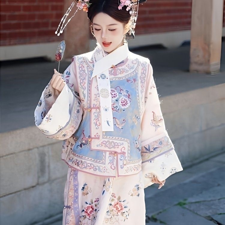 Hanfu nữ nhà Thanh in hình Trang phục cổ xưa Nhà Thanh Công chúa Yanji Sườn xám Cung điện Lưới Quần 