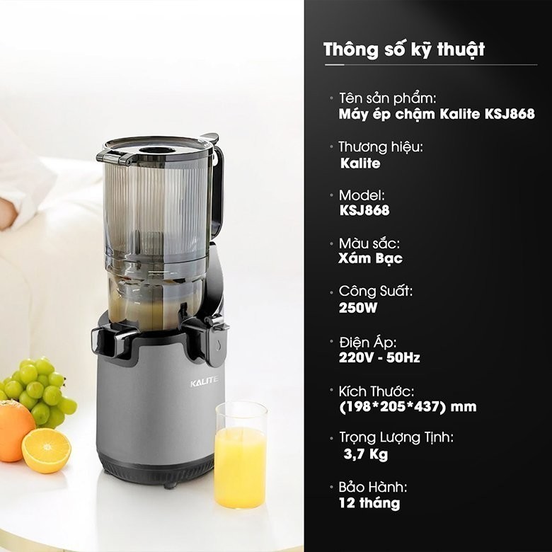 Máy ép chậm kiệt bã Kalite KSJ868 250W | Máy Ép Chậm Nguyên Trái Làm Kem Nhuyễn Mịn
