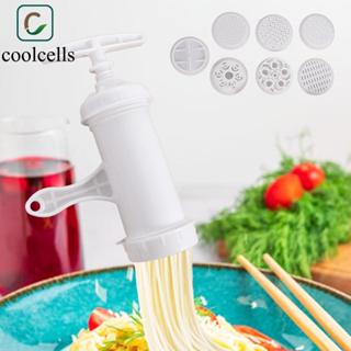 Máy ép mì COOLCELLS, Máy làm mì ống bằng nhựa thủ công, Màu trắng gia đình với 7 khuôn in khác nhau Dụng cụ Spaghetti Nhà bếp Newbie