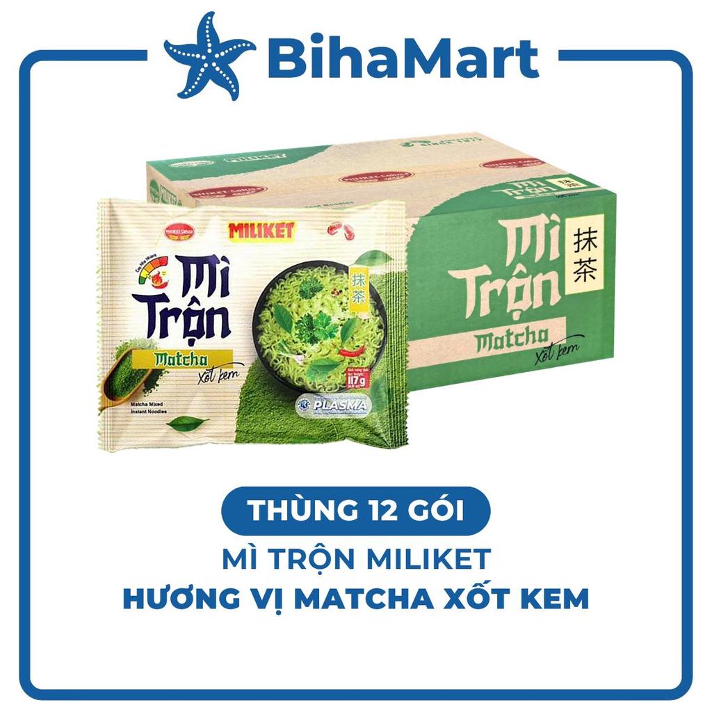 THÙNG 12 GÓI COLUSA Mì trộn Miliket Matcha xốt kem, Mì gói Miliket trộn Matcha sốt kem, Mì trộn Colu