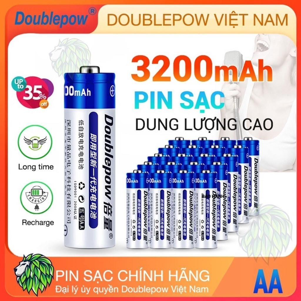 Pin sạc AA bộ pin 4 sạc AA 3200mah 3000mah 2700mah 1200mah Doublepow - pin tiểu sạc AA, Pin Sạc Micr