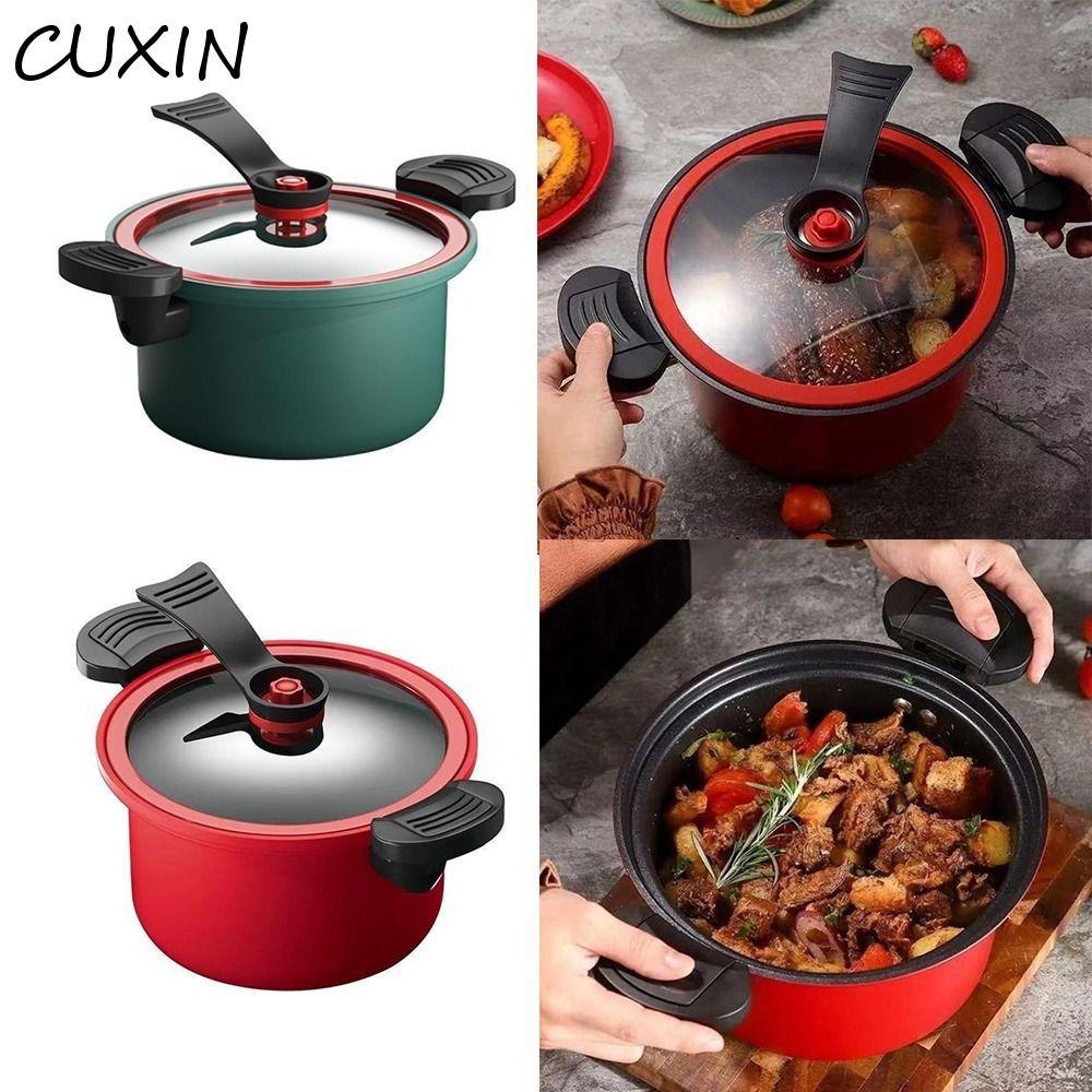 Nồi áp suất CUXIN 3.5L, Nắp chống bỏng Hai tai Tay cầm Nồi áp suất siêu nhỏ, Bếp Gas đáy phẳng dày màu đỏ đa năng