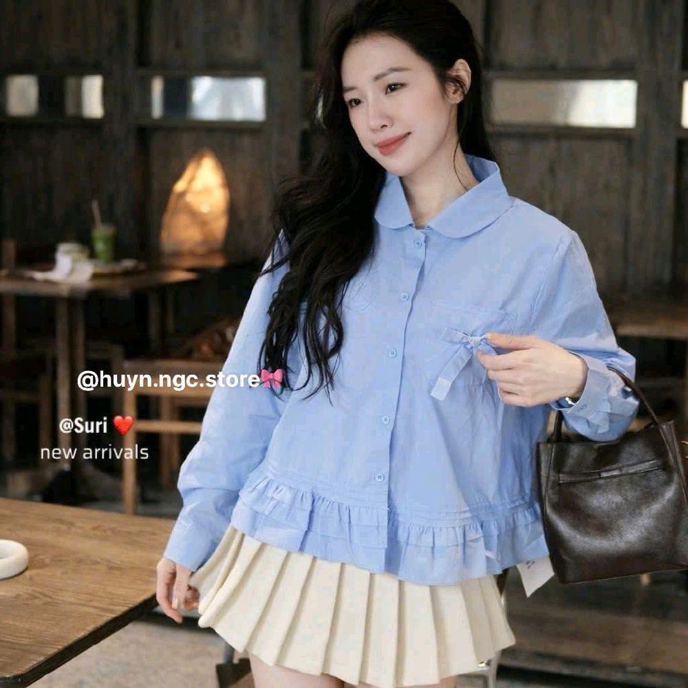 Áo sơ mi nữ gấu bèo phom suông 1 size dưới 58kg HNgoc - Top