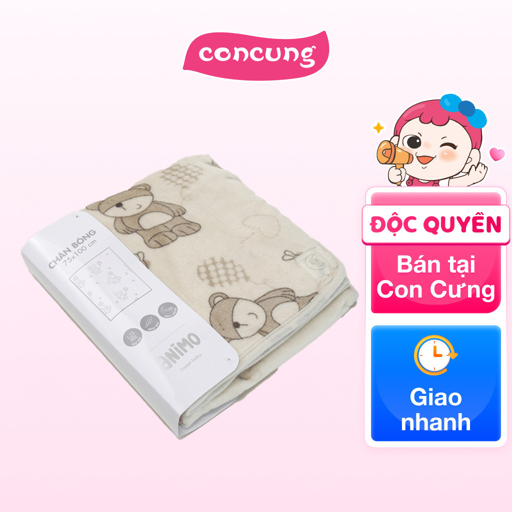 Chăn bông 2 lớp cho bé hình gấu Animo B2203_NK018 (75x100cm) - Kem