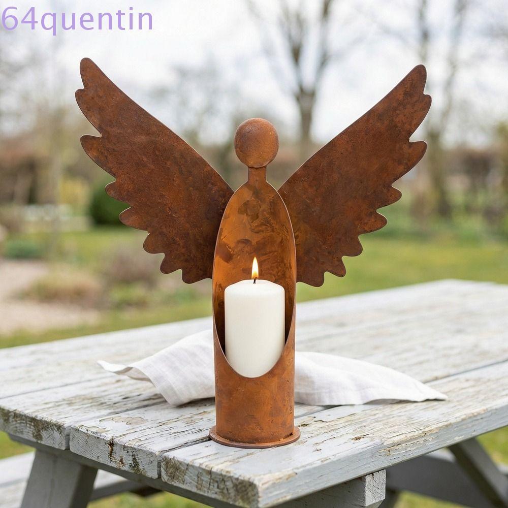 QUENTIN Angel Candle Holder, Vintage Rust Tabletop Candle Holder, Để bàn trưng bày Kim loại thủ công