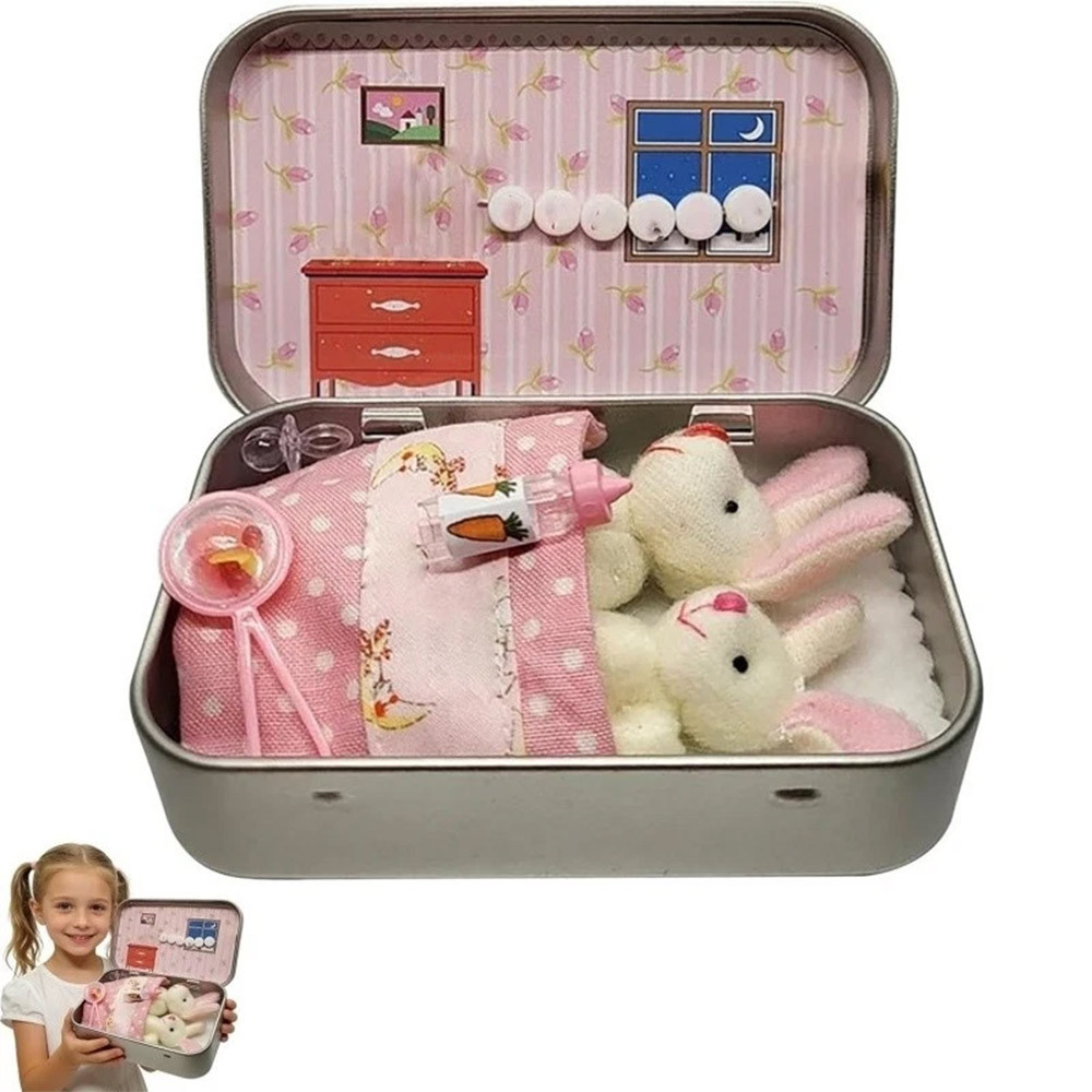 Little Pocket Bunny Box Mini Plush Rabbit Easter Gift Cute Bunny Hug Basket Stuffer for Kids Holiday