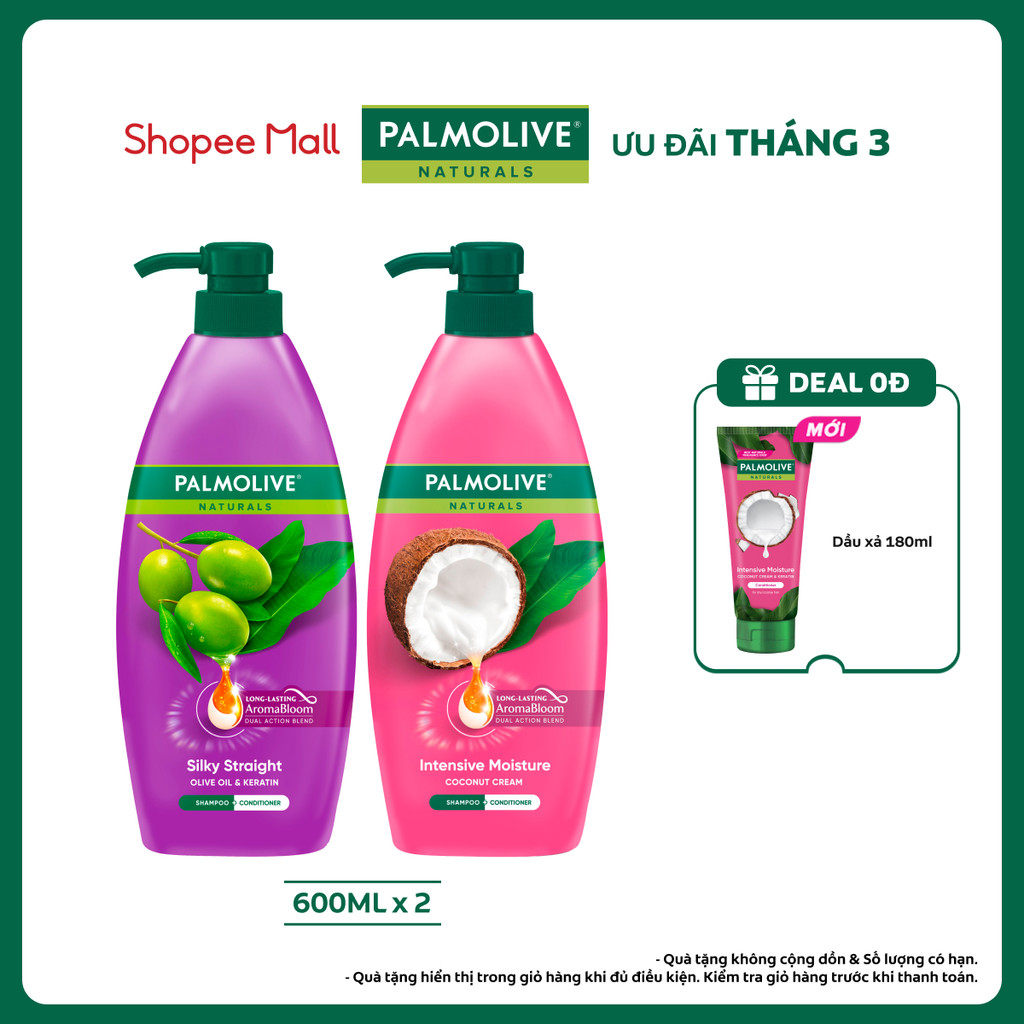Bộ 2 Dầu gội Palmolive kèm xả 2-trong-1 chiết xuất Sữa dừa và Keratin kết hợp quả ô liu 600ml