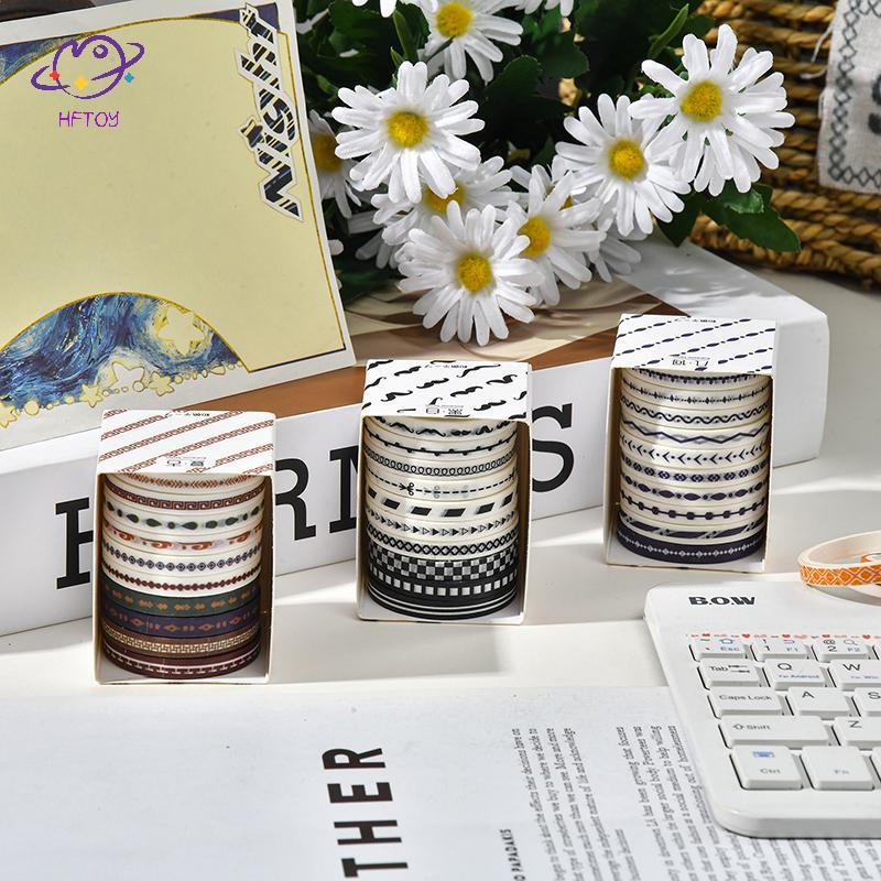 HFTOY 10 Cuộn Slim Basic Washi Tape Scrapbooking Supplies Washi Tape Set Rainbow Cinta Adhesiva Deco