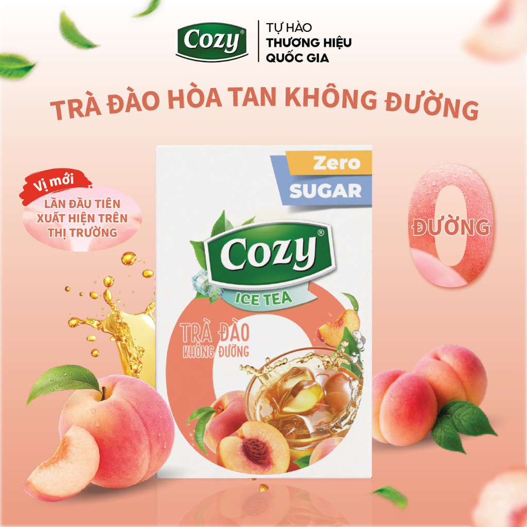 Trà Đào Hòa Tan Không Đường Cozy, Đào Ngọt Mát, Chua Dịu Hộp 10 Gói