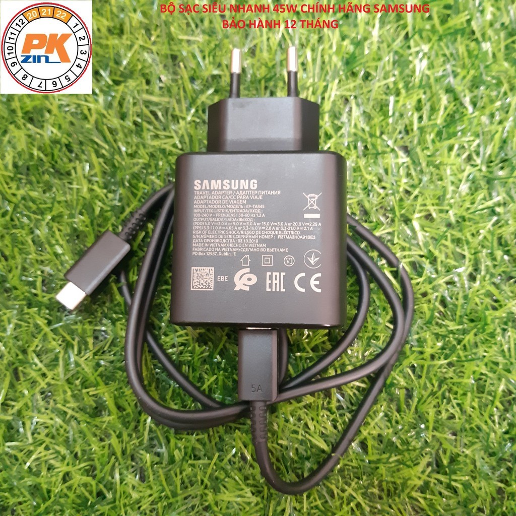 Bộ Sạc Nhanh 45W Chính Hãng Samsung  Gồm Củ 45W  Cáp 5A 1m2, New 100%