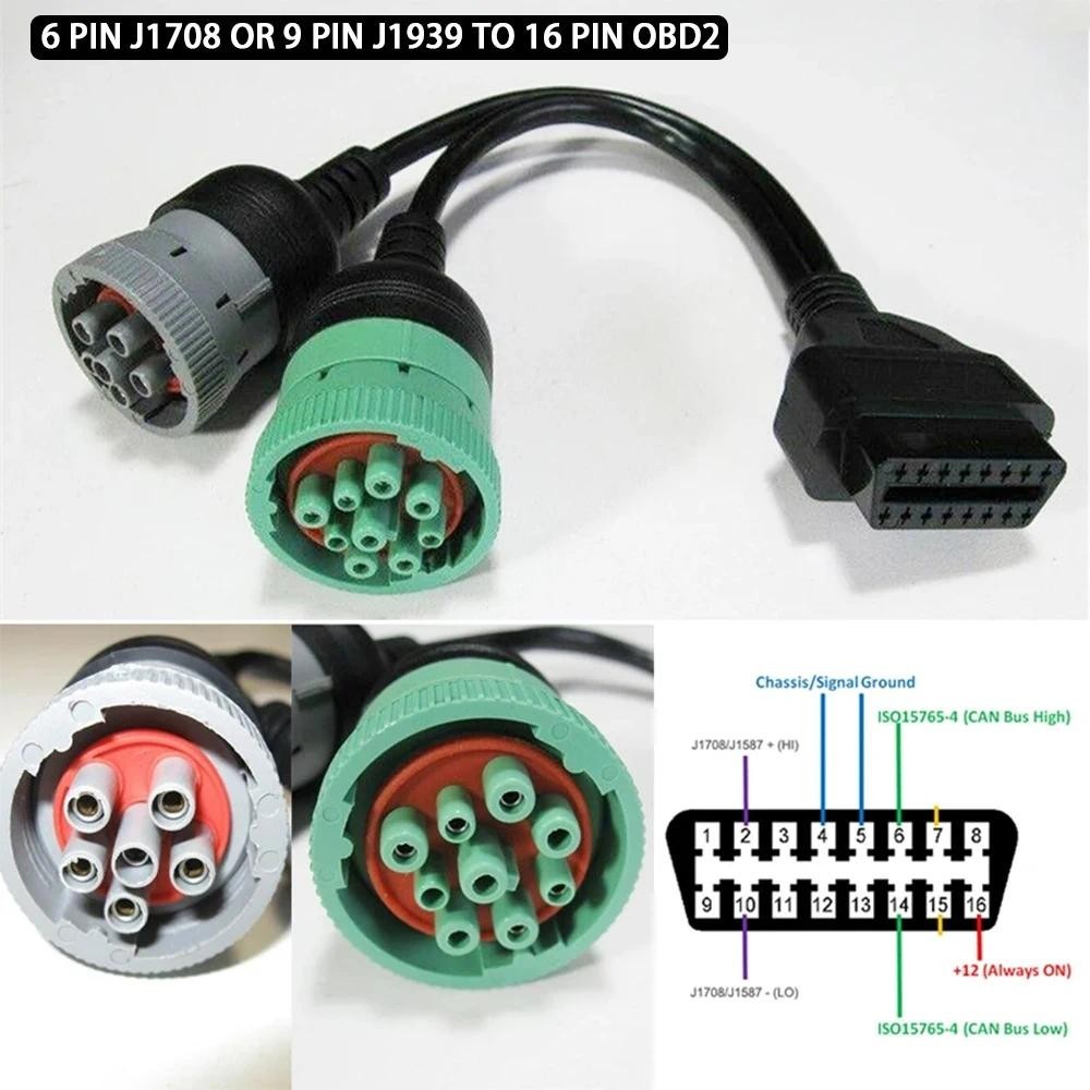 6 Pin J1708 hoặc 9 Pin J1939 đến 16 Pin OBD2 OBDII Cáp Chuyển Đổi Hạng Nặng Xe Tải Phụ Kiện Xe Tải C