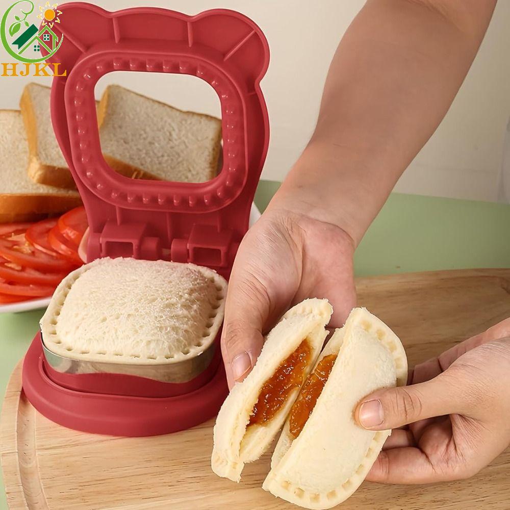 HJKL Máy cắt bánh sandwich vuông HJKL, Khuôn ép bánh sandwich hình gấu bằng thép không gỉ, Kawaii DIY Hướng dẫn sử dụng Thiết kế lật bánh mì nướng Trường học