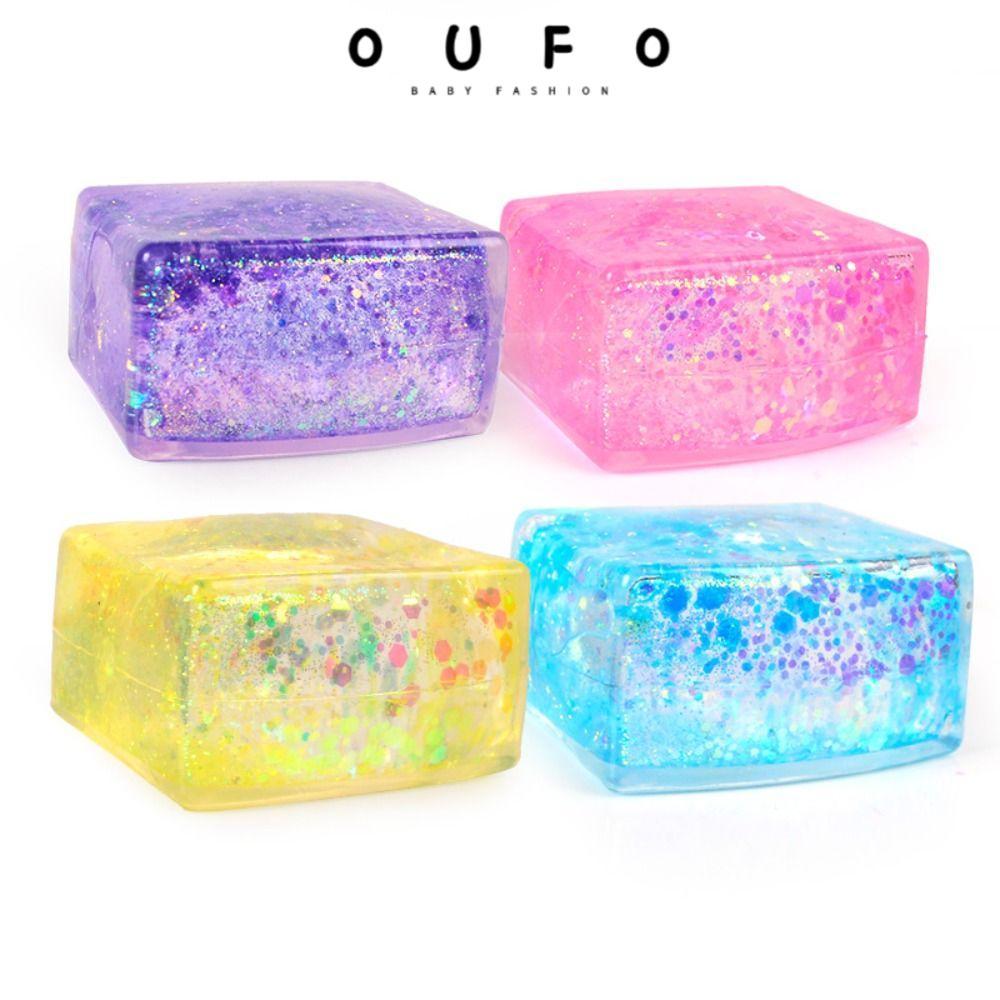 OUFO Long lanh Squishy Cube, Malt Sugar Giải nén Gel Ice Cube, Kết cấu mềm sáng tạo Thư giãn viên đá