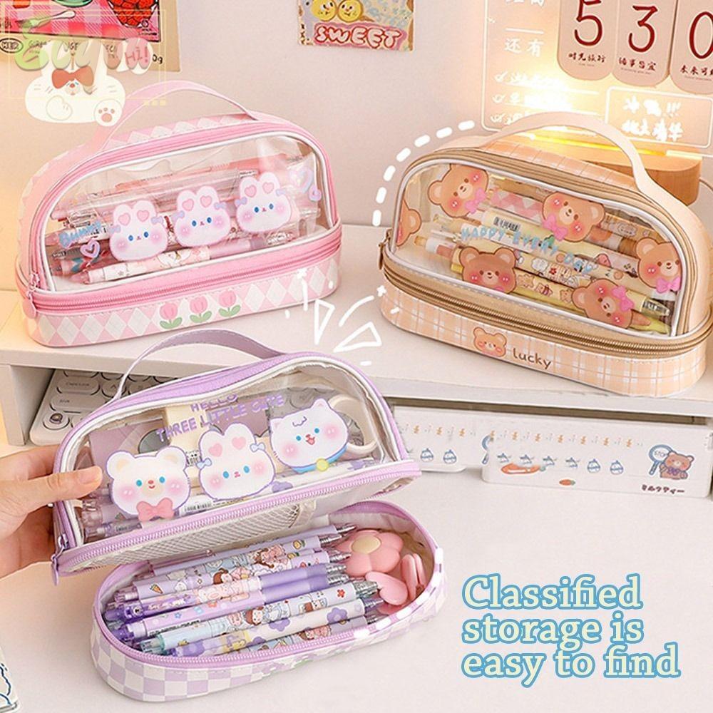 Hộp bút chì ECYOU Hộp bút chì hai lớp hoạt hình Kawaii di động