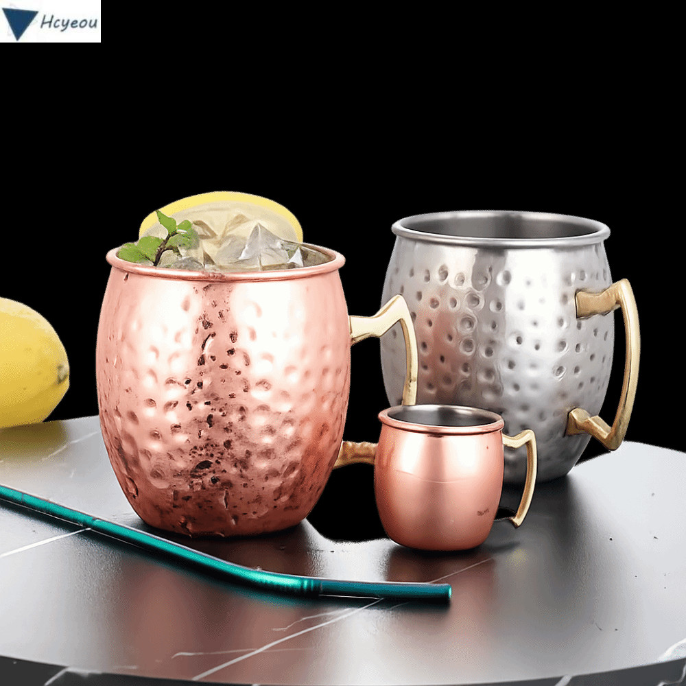 Cốc đồng nguyên chất HCYEOU, Cốc cốc thủ công 500ml, có tay cầm đinh tán chắc chắn dày Moscow Mule H