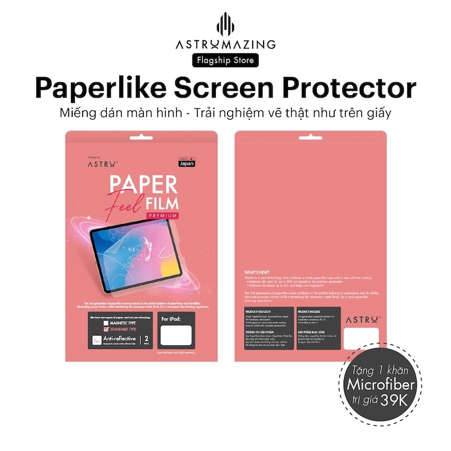 [Paperlike Astro] Miếng dán màn hình Paperlike Nhật Bản Hồng cho i.Pad Pro 11 Air 4 5 Gen 7 8 9