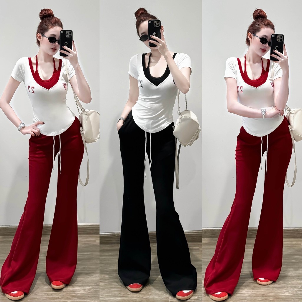 [Follow shop nhận mã 10k] Set bộ 2 chi tiết áo thun số 27 + quần loe Meo Meo Shop QCCC SE0055