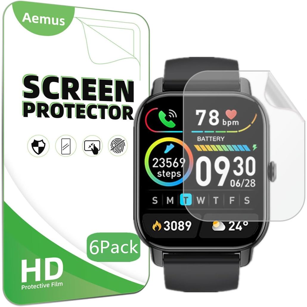 Bảo vệ màn hình Tương thích cho Đồng hồ thông minh Quican, Tensky ID208 PLUS (6 gói) Phim TPU trong 