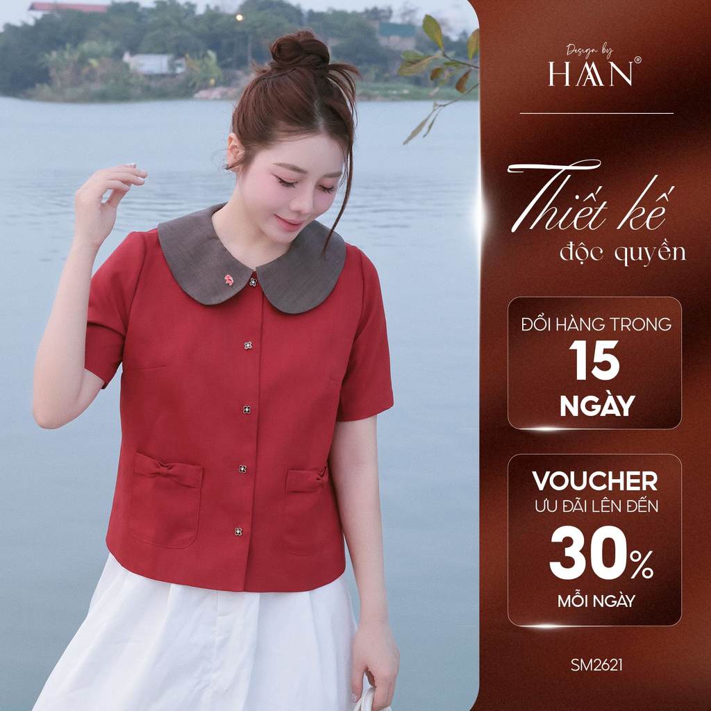 Áo Sơ Mi Nữ Màu Đỏ Cổ Sen Dịu Dàng Nữ Tính, Chất Liệu Kate Không Nhăn HAAN Design SM2621