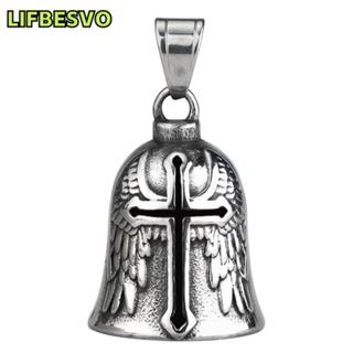 Chuông mặt dây chuyền chữ thập Lifbesvo - Thiết kế punk & retro biker, charm may mắn cho hàng ngày