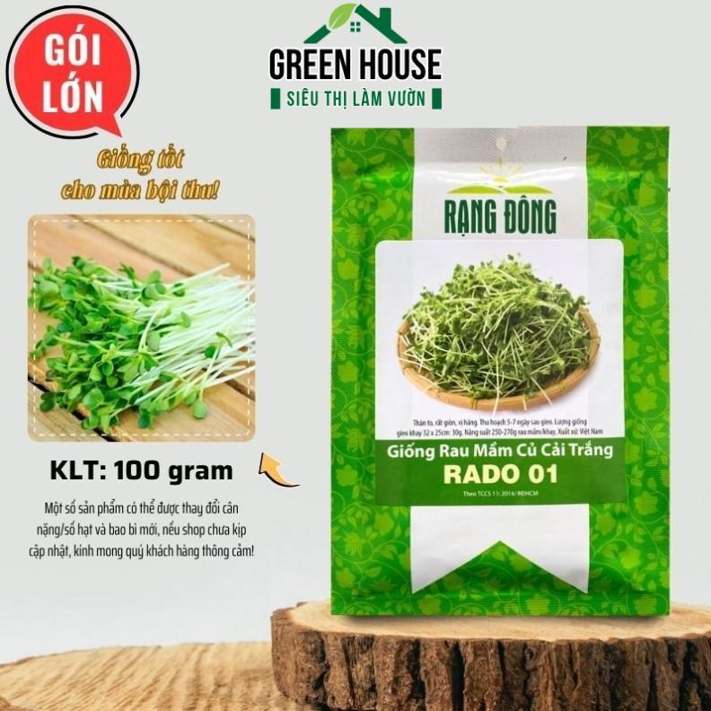 Hạt giống Rau Mầm Củ Cải Trắng Rado 01 [GÓI LỚN - 100g] Nảy mầm tốt, Nhanh thu - Green House | B1
