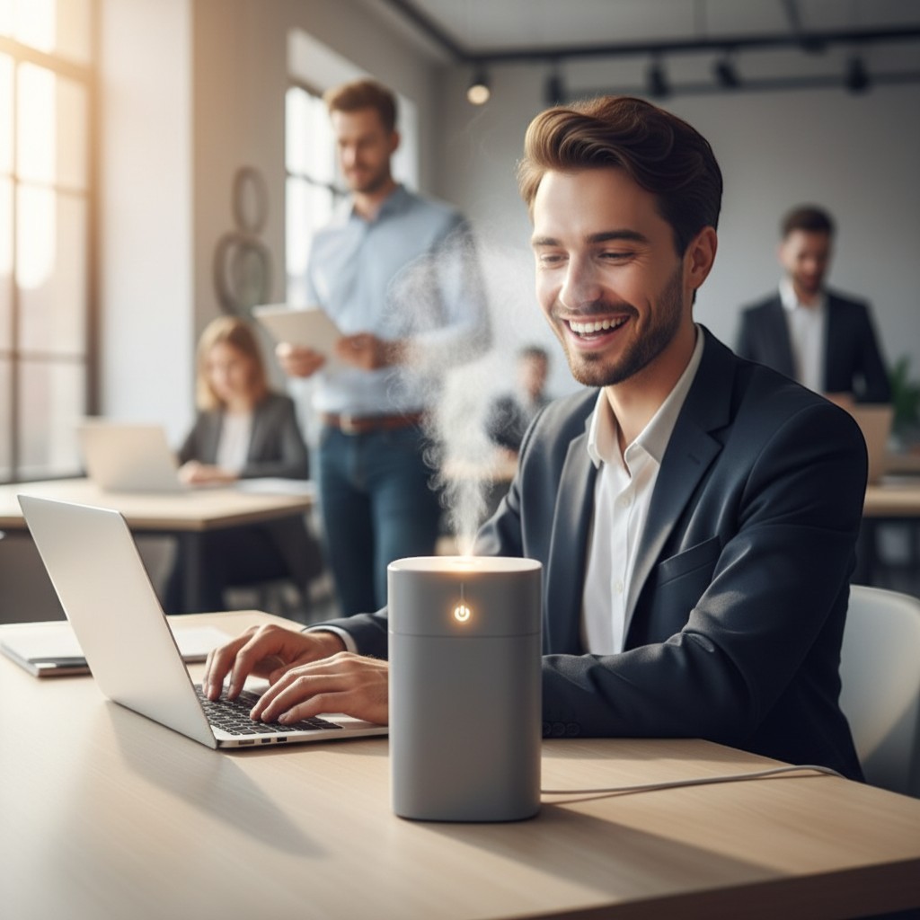 Máy tạo độ ẩm phun sương hiện đại dùng trong gia đình, xe hơi, phòng ngủ 400ml, hoạt động êm