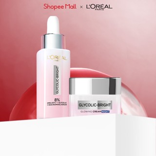 Bộ chăm sóc hỗ trợ dưỡng sáng da mờ thâm nám L'oreal Paris Serum Glycolic melasyl 8% 30ml & Kem đêm Glycolic Bright 50ml