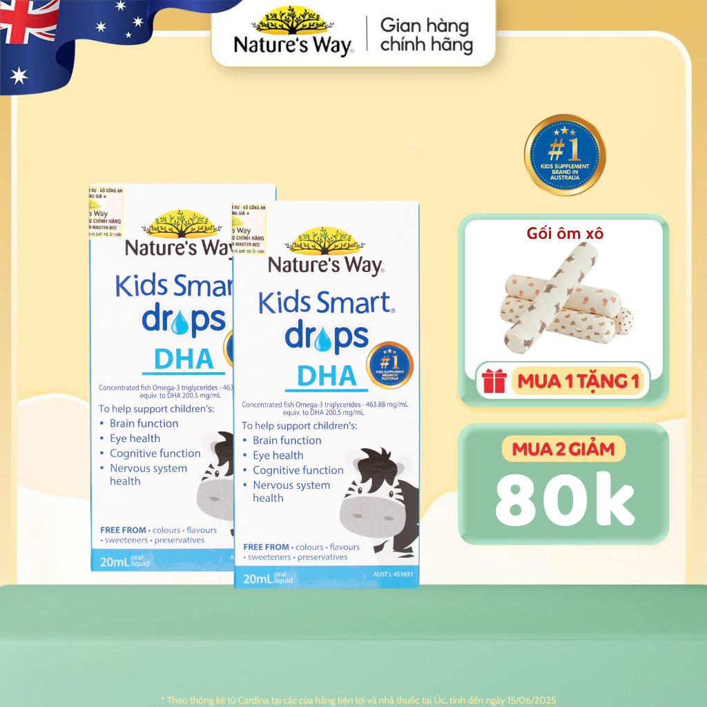 Combo 2 Hộp DHA Drops Nature's Way Kids Smart Bổ Sung Omega 3, DHA, EPA, Hỗ Trợ Bổ Não Và Mắt Cho Bé
