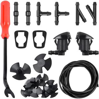 Bộ vòi phun nước rửa kính chắn gió ô tô Mandark, 2 vòi phun & miếng đệm máy giặt, 12 đầu nối ống, 10 chiếc giữ mũ trùm đầu, vòi chất lỏng và dụng cụ tháo dây buộc, tương thích với Grand Ch