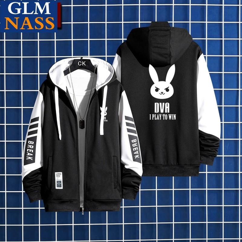 Áo khoác cardigan dài tay hình DVA và Genji Overwatch, có mũ trùm đầu - Hàng có sẵn