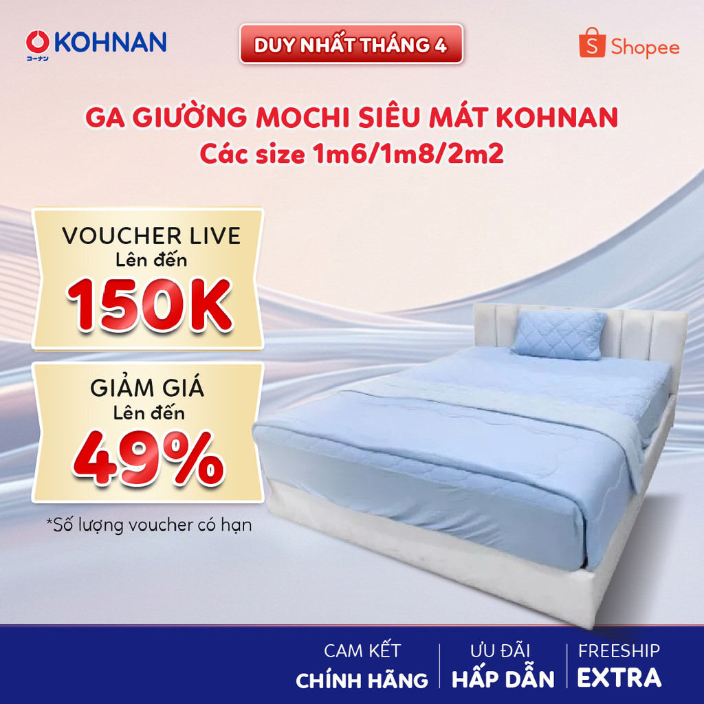 Ga giường mochi siêu mát lạnh KOHNAN bọc đệm dày, size Q/K/WK, nhiều màu sắc