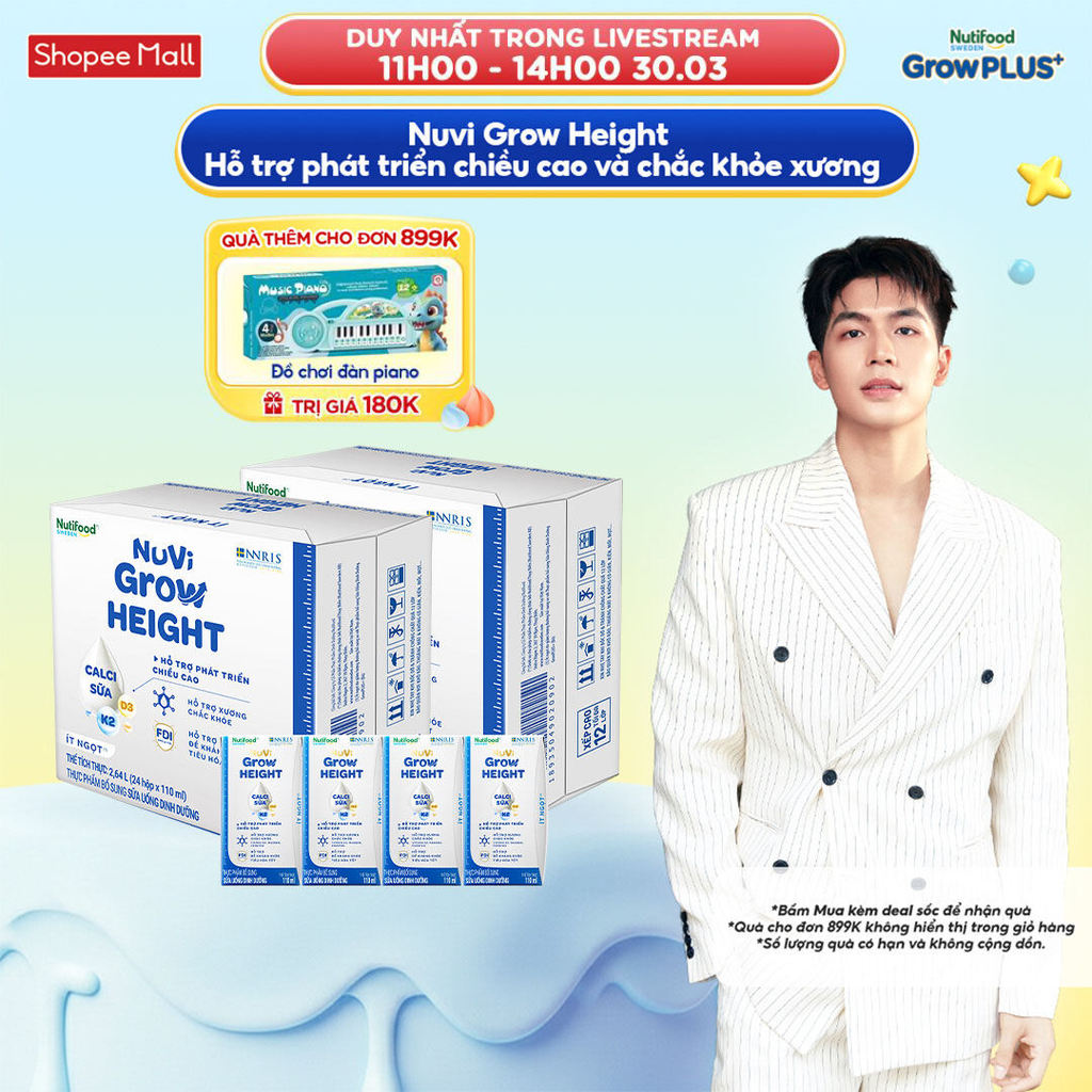 Combo 2 Thùng 24 hộp SBPS Nuvi Grow Height 1+ hỗ trợ phát triển chiều cao hộp 110ml