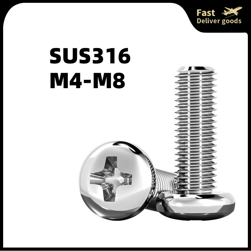 Vít bake đầu cầu thân bu lông inox 316 M4 / M5 / M6 / M8 / Pan Head Phillips Screw 316 Stainless Ste