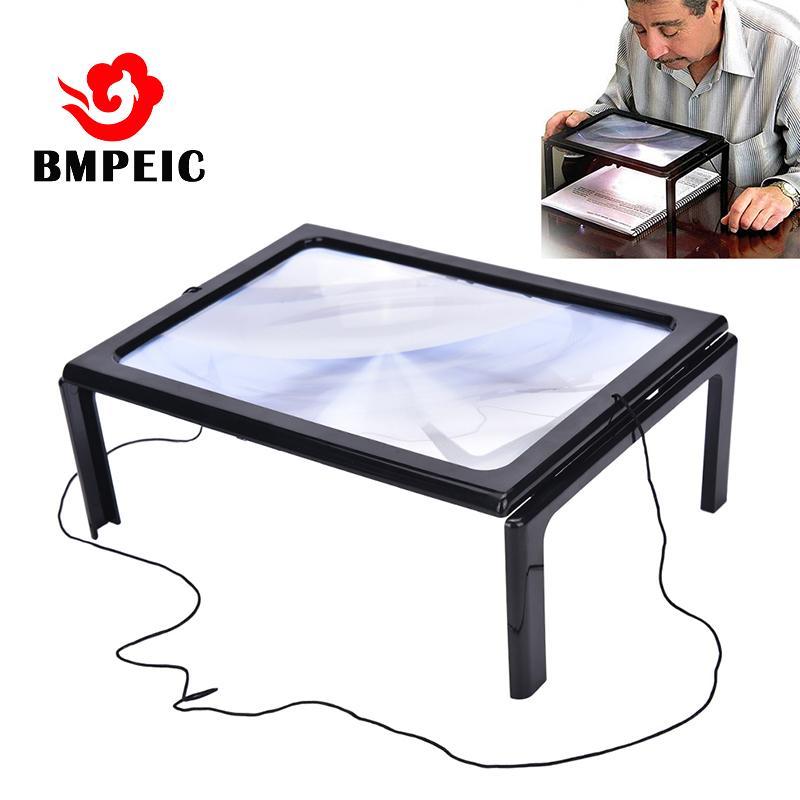 BMPEIC Large A4 Page Hands Free 3x Kính lúp có đèn LED đọc sách, mới