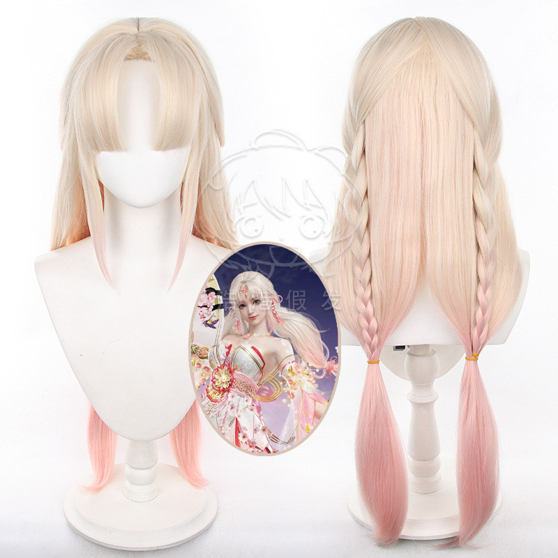 Tóc giả cosplay Tsuchimikado Kurumi & Hutao - Naraka Bladepoint, chuyển màu hồng, chịu nhiệt