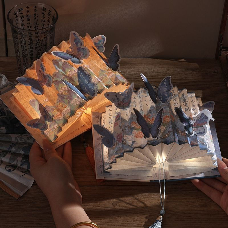 New Product#Chinese Fan-Shaped Book Light 3D Butterfly Friend Birthday Gift Desktop Ornament DIY Ori
