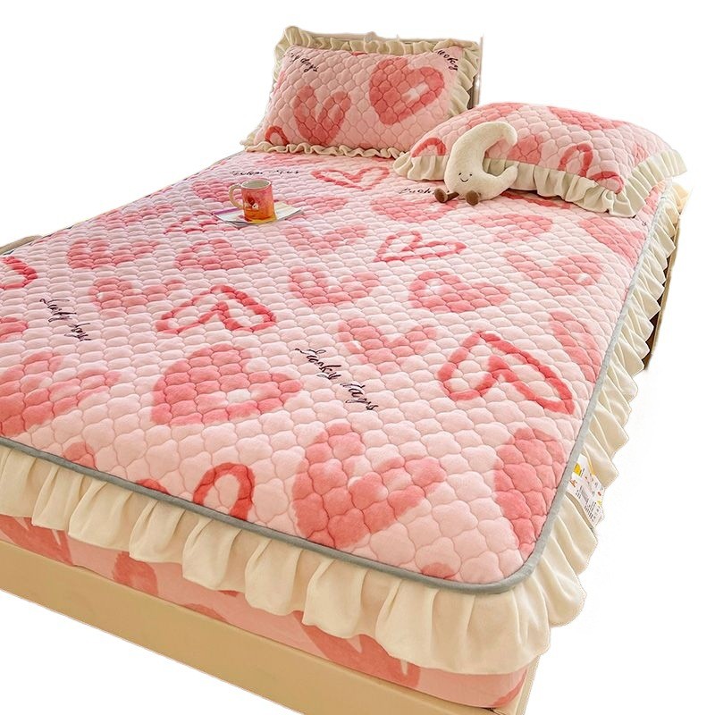 [HOT]Bộ ga trải giường nhung sữa bốn món, bảo vệ nệm flannel bao quanh đầy đủ, ga trải giường dày