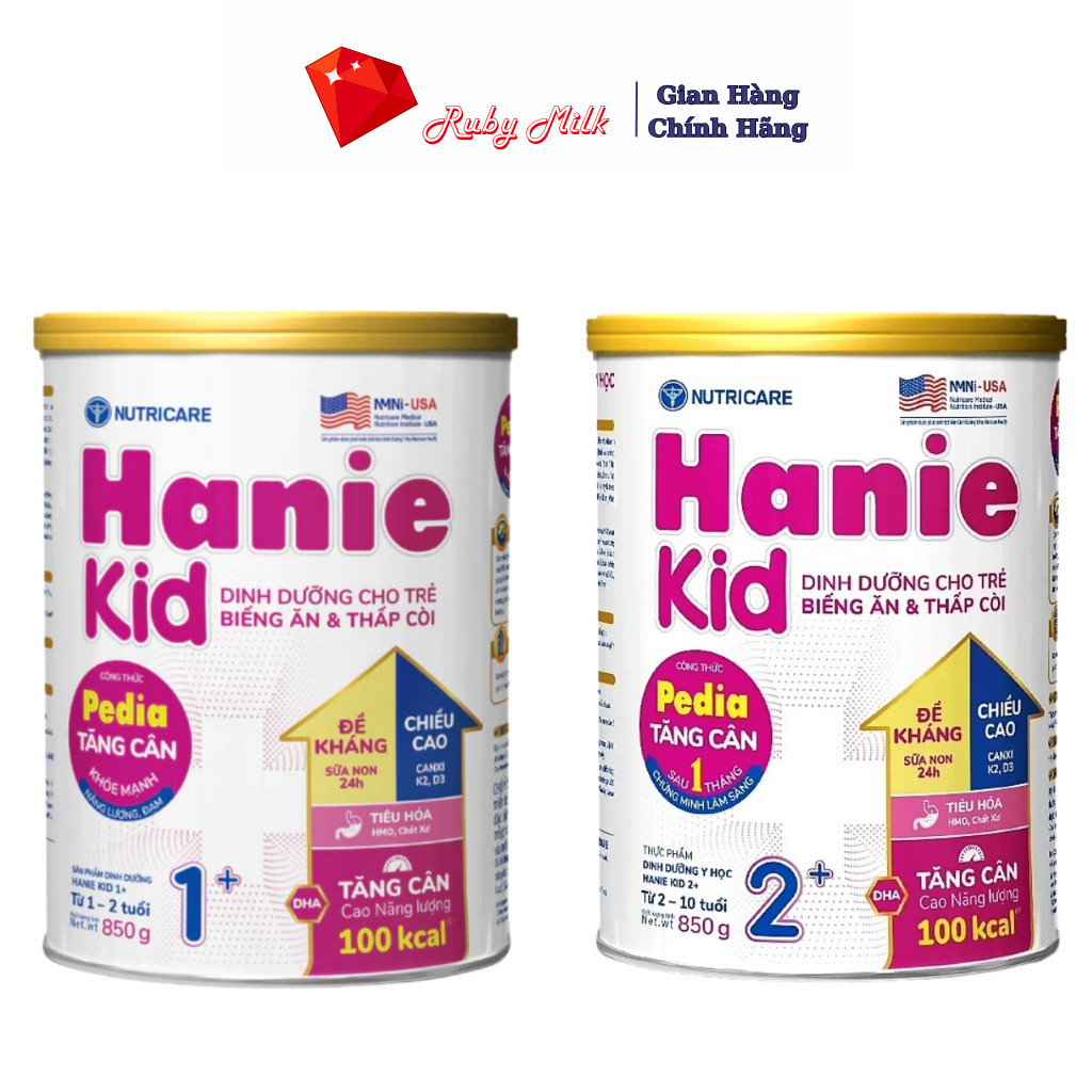 Sữa Bột Nutricare Hanie Kid 1+ / 2+ Lon 850g Dành cho trẻ biếng ăn & suy dinh dưỡng