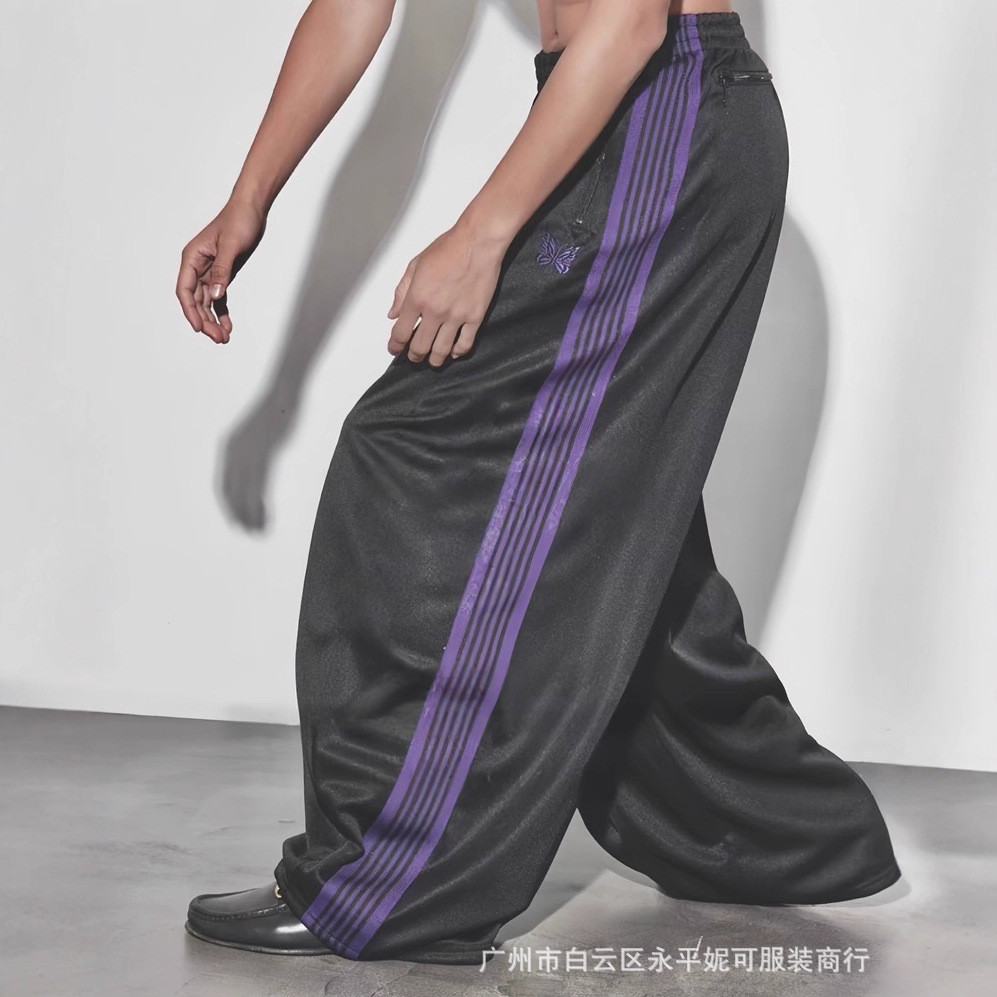 EEXW NEEDLES HD Wide Leg Track Pant Black and Purple Wide Butterfly Pants Stand Collar Sports Jacket