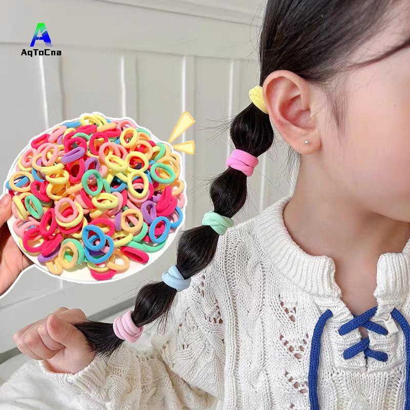 (AqToCna) 100 Dây Buộc Tóc Cho Trẻ Em Dây Buộc Tóc Nylon Nhiều Màu Sắc Dây Cao Su Trẻ Em Dây Buộc Tó